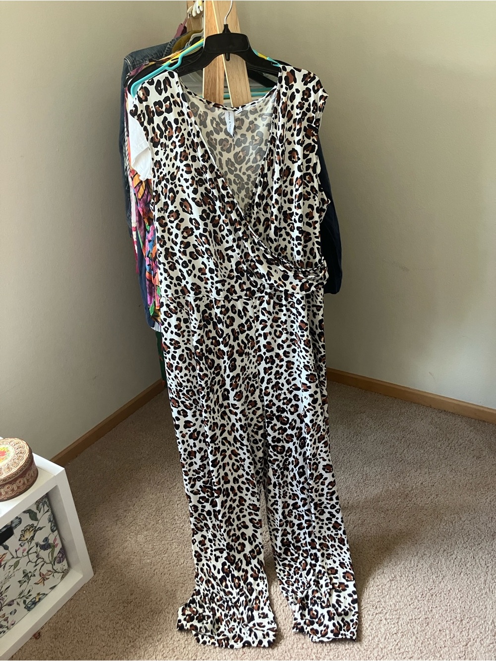 Emma & Michele Cream and Brown Leopard Print Wrap Jumpsuit